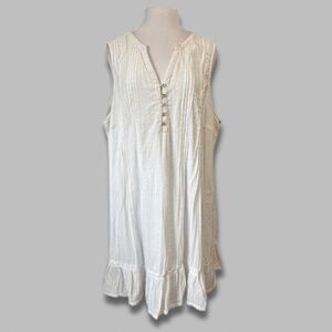Joie Sleeveless Tunic Textured White on White Stripe Ruffled Hem Dress